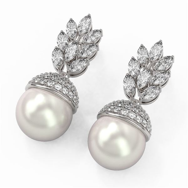 5.78 ctw Marquise Diamond & Pearl Earrings 18K White Gold - REF-565Y6X
