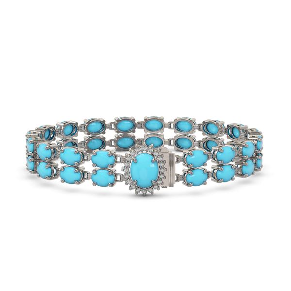 21.22 ctw Turquoise & Diamond Bracelet 14K White Gold - REF-218F2M