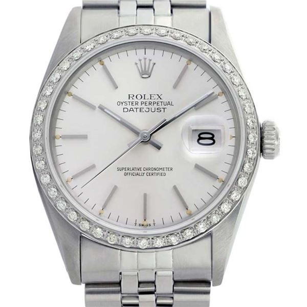 Rolex Men's Stainless Steel, QuickSet, Index Bar Dial with Diamond Bezel - REF-521X6Y