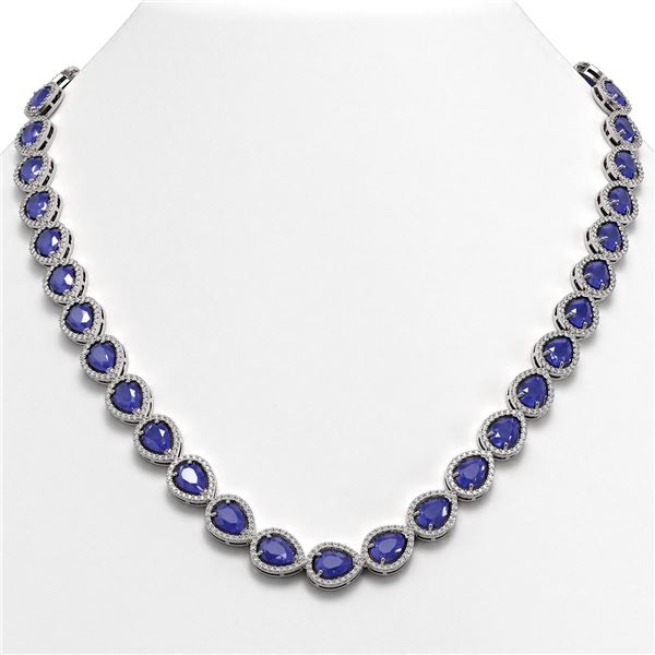 45.93 ctw Sapphire & Diamond Micro Pave Halo Necklace 10k White Gold - REF-674R2K