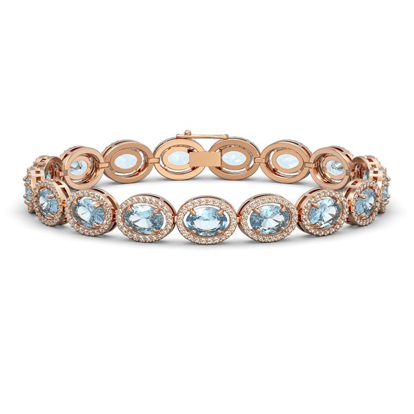 24.32 ctw Sky Topaz & Diamond Micro Pave Halo Bracelet 10k Rose Gold - REF-290Y9X