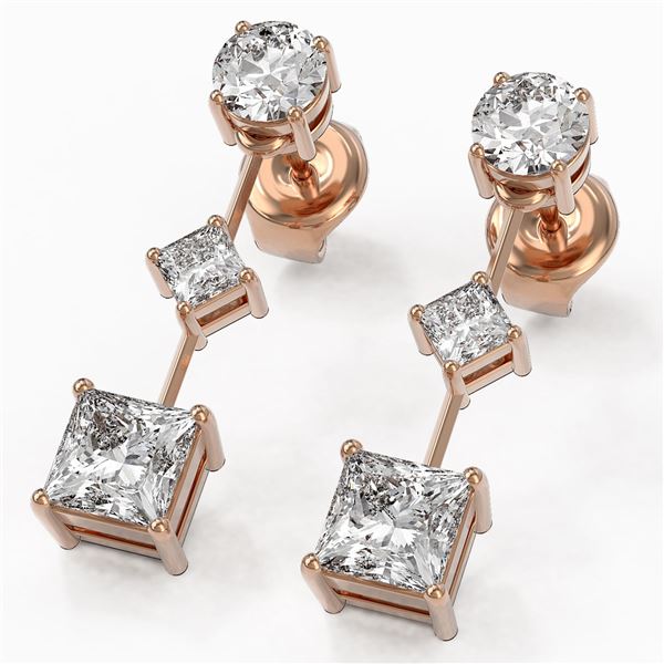 1.85 ctw Princess Cut Diamond Designer Earrings 18K Rose Gold - REF-228H8R