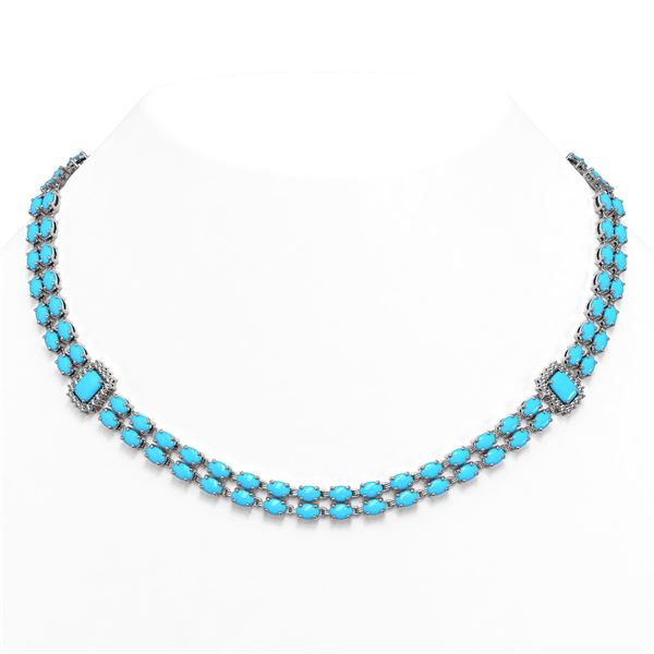 28.86 ctw Turquoise & Diamond Necklace 14K White Gold - REF-436R4K