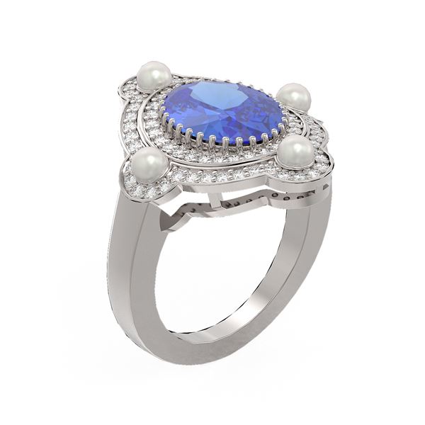 4.88 ctw Tanzanite & Diamond Ring 18K White Gold - REF-269Y3X