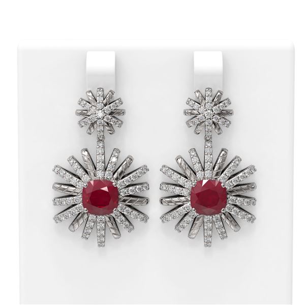 6.23 ctw Ruby & Diamond Earrings 18K White Gold - REF-246G8W
