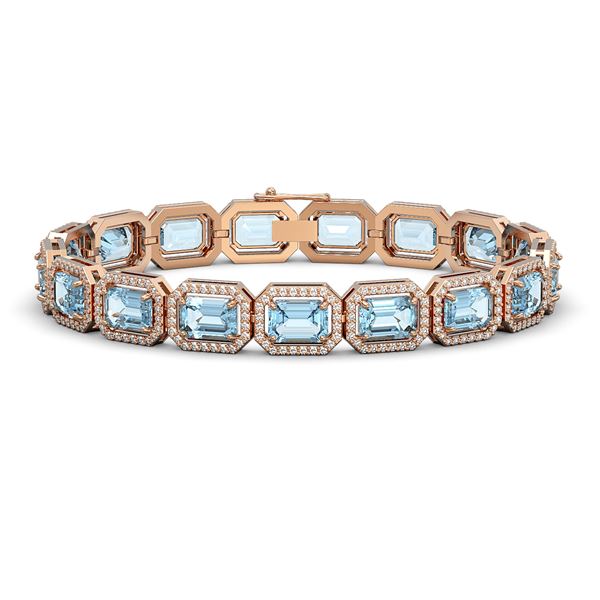 24.51 ctw Aquamarine & Diamond Micro Pave Halo Bracelet 10k Rose Gold - REF-436K4Y