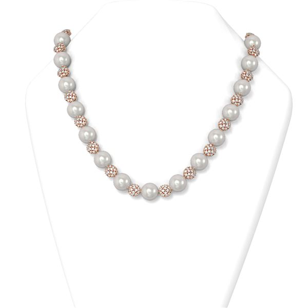 7.73 ctw Diamond & Pearl Necklace 18K Rose Gold - REF-889N8F