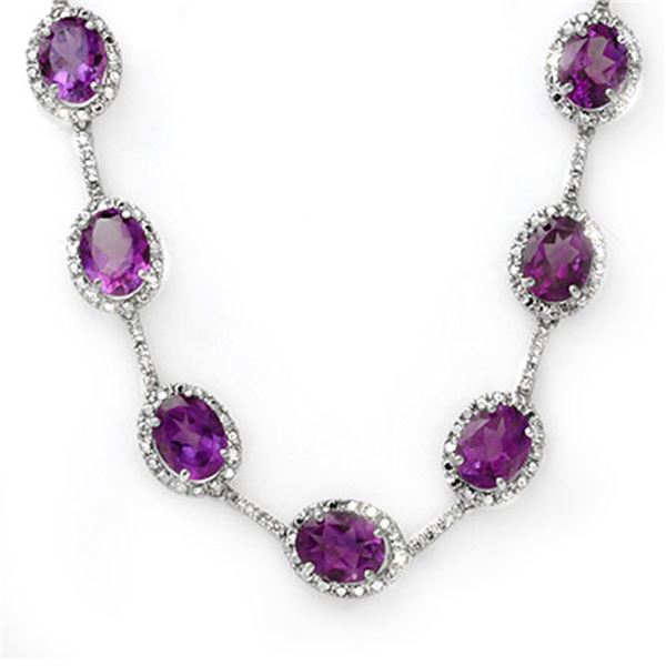 36 ctw Amethyst & Diamond Necklace 10k White Gold - REF-187M3G