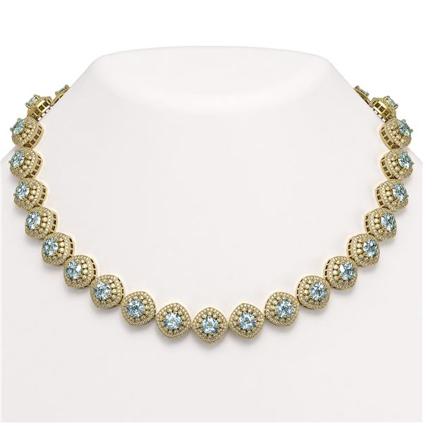 72.27 ctw Aquamarine & Diamond Victorian Necklace 14K Yellow Gold - REF-1800R2K