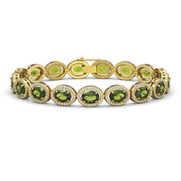 21.71 ctw Tourmaline & Diamond Micro Pave Halo Bracelet 10k Yellow Gold - REF-338A9N