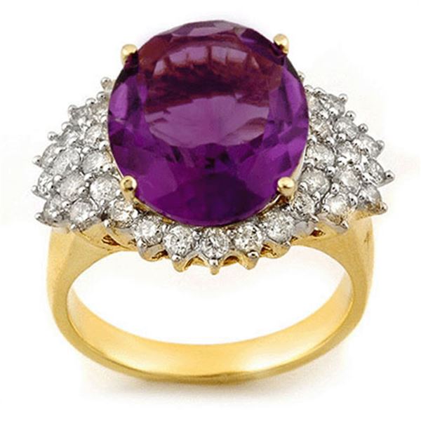 8.18 ctw Amethyst & Diamond Ring 14k Yellow Gold - REF-127W3H