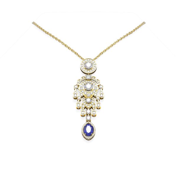 7.24 ctw Sapphire & Diamond Necklace 18K Yellow Gold - REF-700A2N