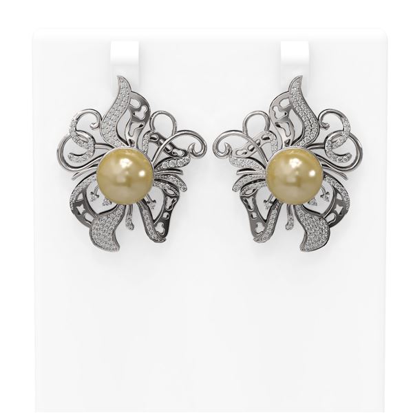 1.52 ctw Diamond & Pearl Earrings 18K White Gold - REF-217F8M