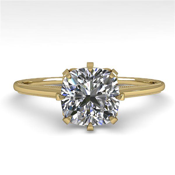 1.0 ctw Certified VS/SI Cushion Diamond Engagment Ring 18k Yellow Gold - REF-317F3M