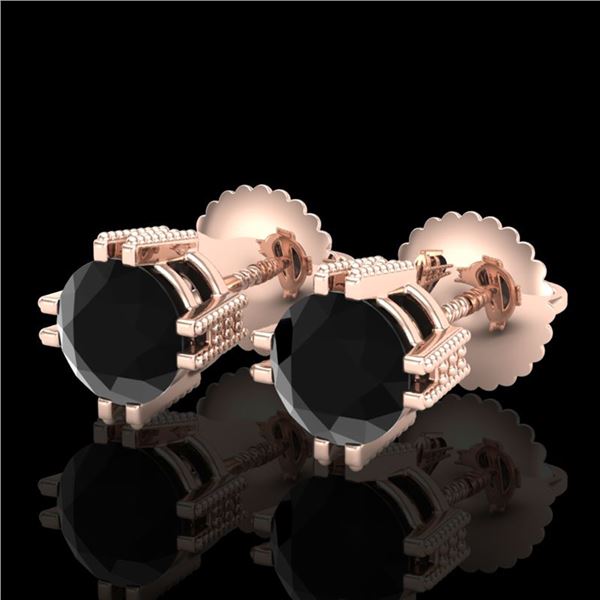 1.07 ctw Fancy Black Diamond Art Deco Stud Earrings 18k Rose Gold - REF-85W5H