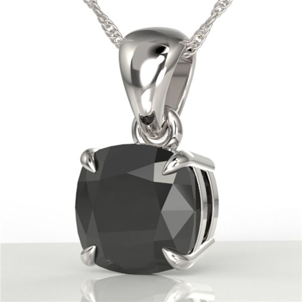 3 ctw Cushion Cut Black Diamond Designer Necklace 18k White Gold - REF-105W5H