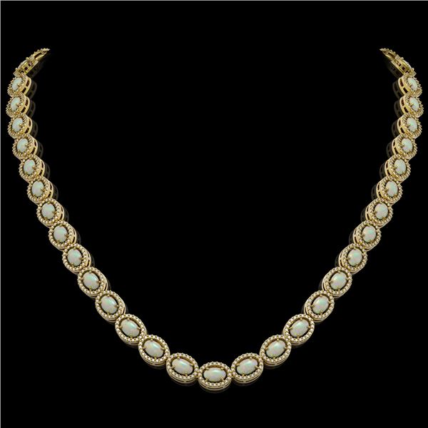 21.21 ctw Opal & Diamond Micro Pave Halo Necklace 10k Yellow Gold - REF-581A8N
