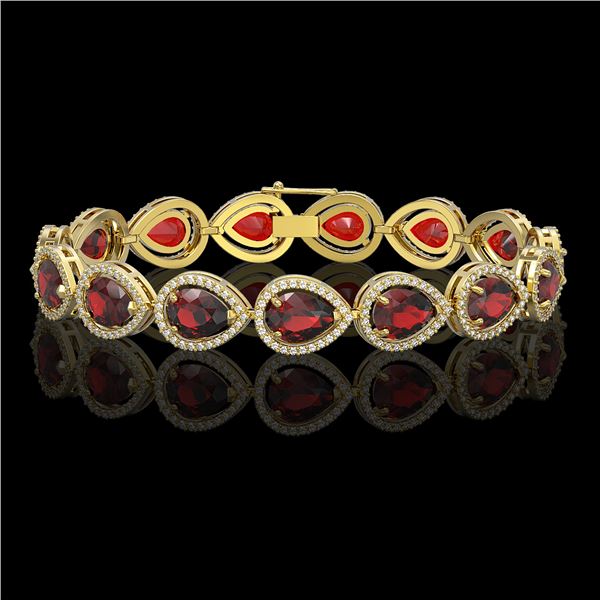 17.45 ctw Garnet & Diamond Micro Pave Halo Bracelet 10k Yellow Gold - REF-283W5H