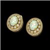 Image 2 : 7.4 ctw Certified Opal & Diamond Victorian Earrings 14K Yellow Gold - REF-227R8K