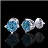 Image 2 : 1.5 ctw Fancy Intense Blue Diamond Art Deco Earrings 18k White Gold - REF-272H8R