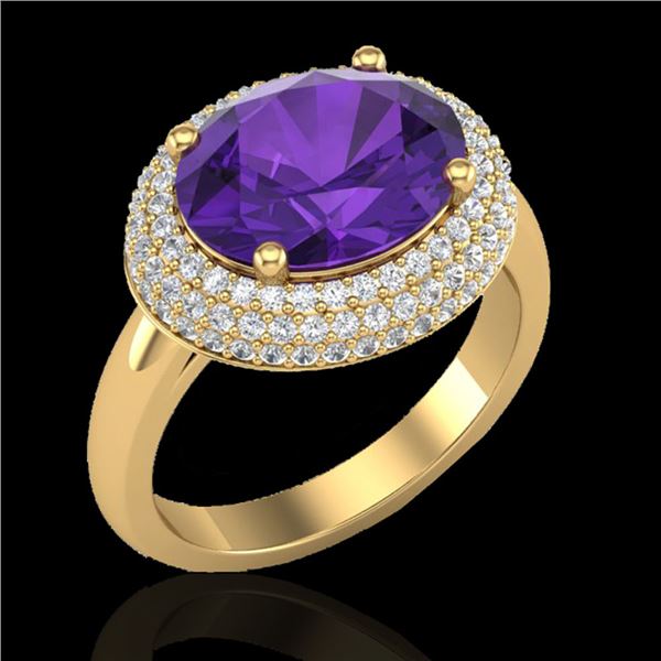 4 ctw Amethyst & Micro Pave VS/SI Diamond Ring 18k Yellow Gold - REF-98N5F