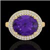 Image 2 : 4 ctw Amethyst & Micro Pave VS/SI Diamond Ring 18k Yellow Gold - REF-98N5F