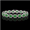 Image 1 : 21.78 ctw Jade & Diamond Micro Pave Halo Bracelet 10k White Gold - REF-250W9H