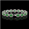 Image 2 : 21.78 ctw Jade & Diamond Micro Pave Halo Bracelet 10k White Gold - REF-250W9H