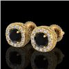 Image 1 : 1.69 ctw Fancy Black Diamond Art Deco Stud Earrings 18k Yellow Gold - REF-121F8M
