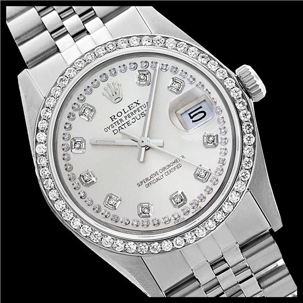 Rolex Men's Stainless Steel, QuickSet, Diamond Dial & Diamond Bezel