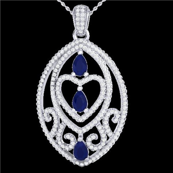 3.50 ctw Sapphire & Micro VS/SI Diamond Heart Necklace 18k White Gold - REF-218M2G