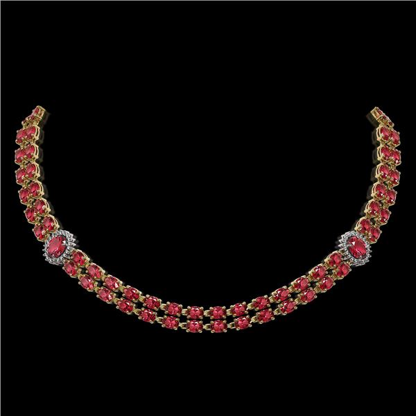 37.23 ctw Tourmaline & Diamond Necklace 14K Yellow Gold - REF-527Y3X