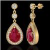 Image 2 : 6 ctw Ruby & Micro Pave VS/SI Diamond Earrings Designer 18k Yellow Gold - REF-100R2K