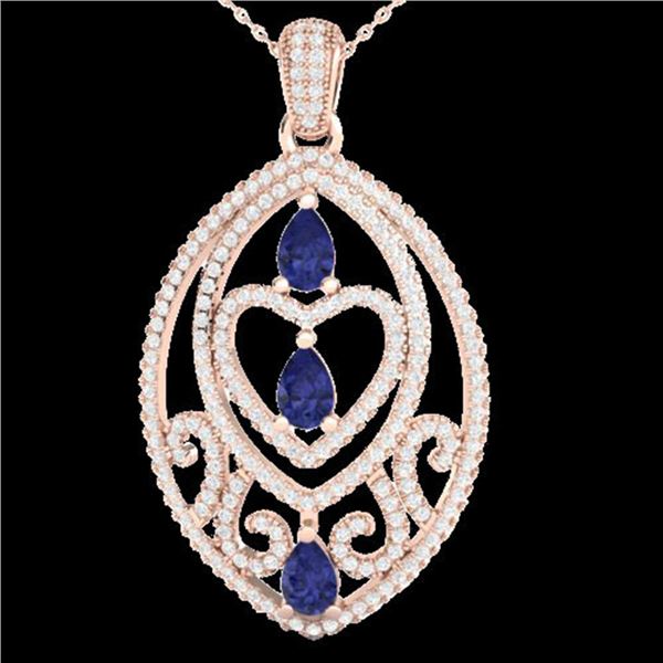 3.50 ctw Tanzanite & Micro VS/SI Diamond Heart Necklace 18 14k Rose Gold - REF-218N2F