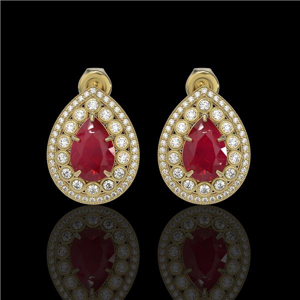 9.74 ctw Certified Ruby & Diamond Victorian Earrings 14K Yellow Gold - REF-254M4G