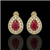 Image 1 : 9.74 ctw Certified Ruby & Diamond Victorian Earrings 14K Yellow Gold - REF-254M4G