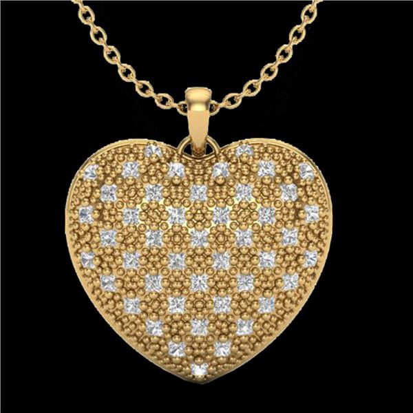 1.0 ctw Micro Pave VS/SI Diamond Heart Necklace 14k Yellow Gold - REF-87M3G