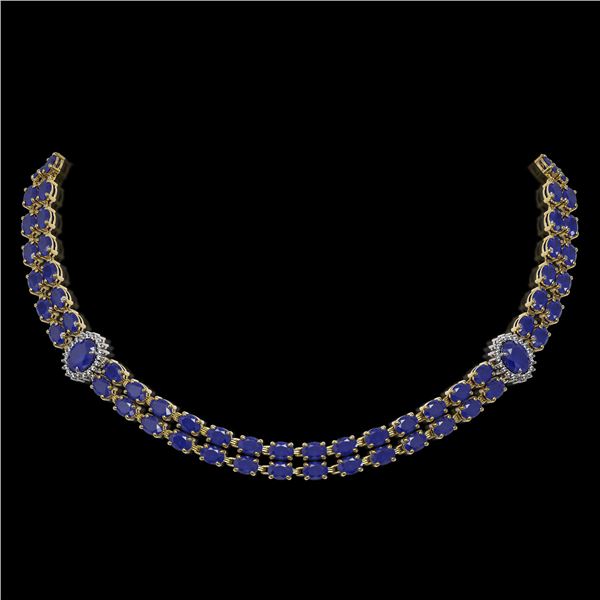 43.13 ctw Sapphire & Diamond Necklace 14K Yellow Gold - REF-527A3N