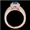 Image 2 : 2 ctw SI Certified Blue Diamond Solitaire Halo Ring 10k Rose Gold - REF-135Y2X