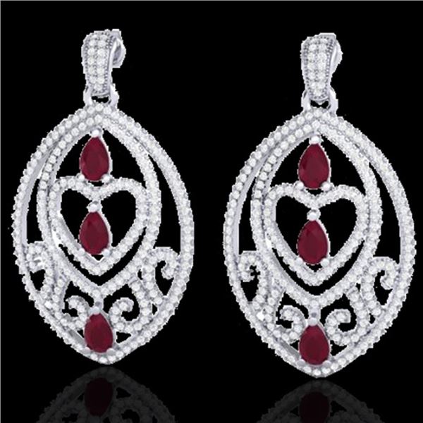 7 ctw Ruby & Micro Pave VS/SI Diamond Heart Earrings 18k White Gold - REF-418R2K