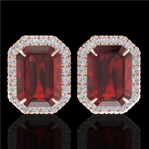 12 ctw Garnet & Micro Pave VS/SI Diamond Earrings 14k Rose Gold - REF-72K8Y