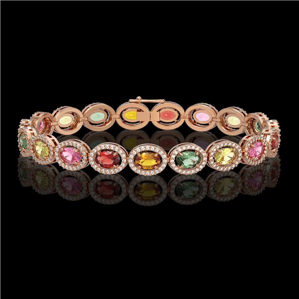 14.25 ctw Multi Color Sapphire & Diamond Micro Pave Bracelet 10k Rose Gold - REF-304H5R