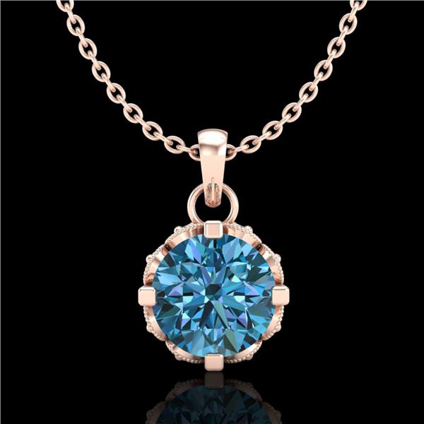 0.85 ctw Fancy Intense Blue Diamond Art Deco Necklace 18k Rose Gold - REF-90A9N