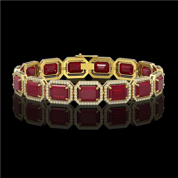 38.61 ctw Ruby & Diamond Micro Pave Halo Bracelet 10k Yellow Gold - REF-424K5Y