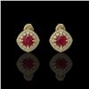 Image 1 : 4.99 ctw Certified Ruby & Diamond Victorian Earrings 14K Yellow Gold - REF-124R8K