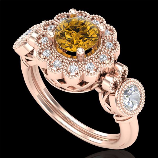 1.5 ctw Intense Fancy Yellow Diamond Art Deco Ring 18k Rose Gold - REF-309Y3X