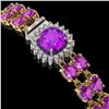 Image 2 : 14.31 ctw Amethyst & Diamond Bracelet 14K Yellow Gold - REF-178W2H