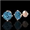 Image 2 : 3.01 ctw Fancy Intense Blue Diamond Art Deco Earrings 18k Rose Gold - REF-354H5R