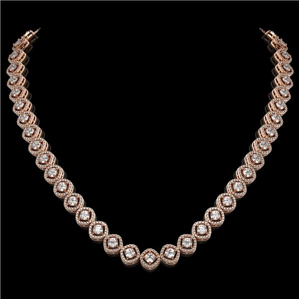 18.43 ctw Cushion Cut Diamond Micro Pave Necklace 18K Rose Gold - REF-1605X8A