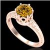 Image 1 : 1 ctw Intense Yellow Diamond Engagment Art Deco Ring 18k Rose Gold - REF-180X2A